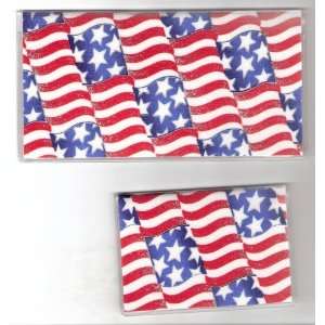   Checkbook Cover Debit Set USA Patriotic Waving Flag 