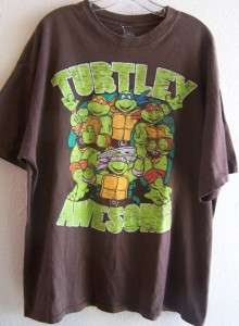 Ninja Turtles Mens Brown Turtley Awesome T Shirt 2X  