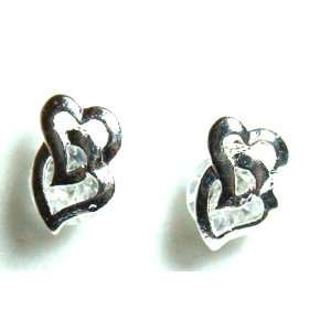  Beautiful Double Linked Hearts Silver Tone Stud Earrings 