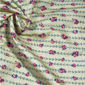 FabriQuilt Cotton Fabric Victorian Rose Stripe Sage, Pink, Green Fat 