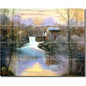 Watermill by Wanta Davenport   Country Landscape Ceramic Tile Mural 17 
