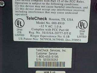 Accelera 000 8910 Telecheck Credit Card Machine NR  