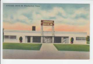 Jordans Drive In Weatherford TX Texas Hwy 80 Old Postcard Vintage 