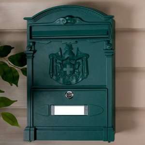   Locking Wall Mount Mailbox   Green Powder Coat: Home Improvement