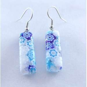  Blue White Flower Murano Glass Earrings Jewelry: Jewelry