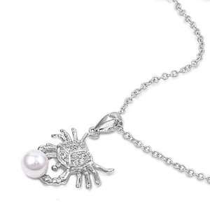   Sterling Silver Pearl with CZ Crab Pendant Necklace 16 Chain: Jewelry