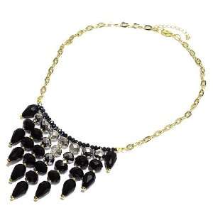   Black, Grey, Navy Blue and Clear Faceted Beads; Lobster Clasp Closure