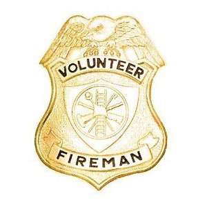  Volunteer FIREMAN Firefighter Badge Shield Gold Finish 3 