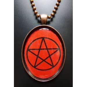   Antique copper Red Pentacle Amulet Talisman Necklace 