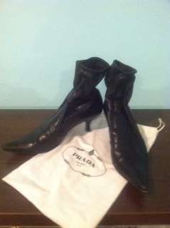 PRADA authentic black leather heel booties size 37  