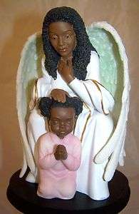 African American Guardian Angel With A Girl Statue  