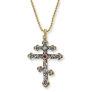  Gold Tone & Crystal Eastern Orthodox Cross 20in Necklace Jewelry