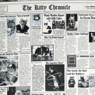   The Kitty Chronicle Cat Newspaper Cotton Quilt Fabric Yardage  