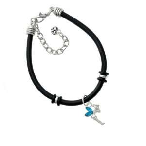   with Blue Resin Wings Silver Plated Black Rubber Charm Bra Jewelry