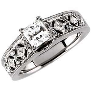 14K White Gold Vintage Style Diamond Engagement Ring (Center stone is 
