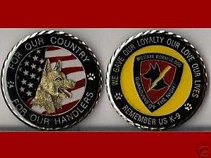 K9 Handlers Army Navy Marine Air Force Challenge Coin S  