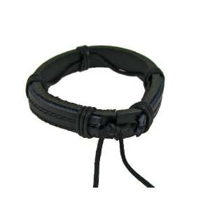 Genuine Black Leather Bracelet Featuring Studded and Wrapped Accents