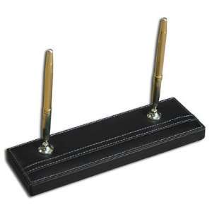   Rustic Black Leather Double Pen Stand (Gold) by Dacasso: Electronics