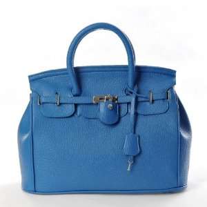   Top Picks Handbag Faux Leather Tote Purse with Lock & Key Blue: Beauty