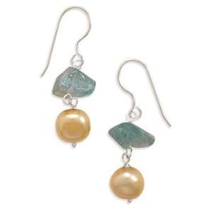   Pearl and Apatite French Wire Earrings 925 Sterling Silver Jewelry