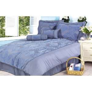  7Pcs King Fresco Woven Damsk Blue Comforter Set