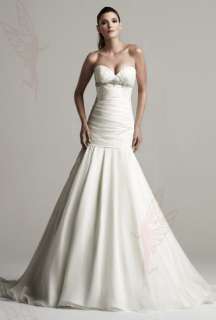   White/Ivory Sweetheart Applique Beaded Train Wedding Dresses all size
