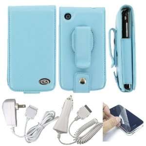  3n1 Combo Apple iPhone 3G   Blue Premium Flip Leather Case 