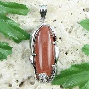  30mm silver plated goldstone oval pendant
