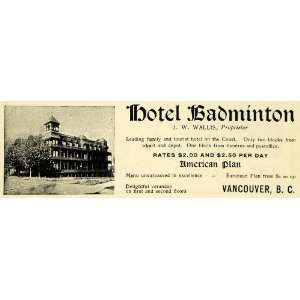  1903 Ad Hotel Badminton Vancouver Wallis Travel Coast 