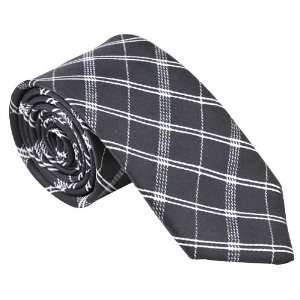 Polyester Narrow Neck Tie Skinny Black White Grid Thin Necktie H132 (2 