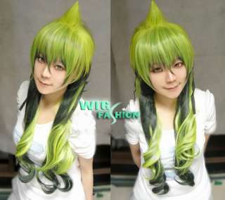 Ao no Exorcist Amaimon Female Long Mixed Green Cosplay Wig + Ponytails 