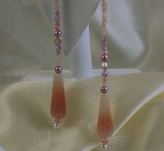 Mauve Pink Dragons Vein Agate Lariat Necklace made with Swarovsksi 