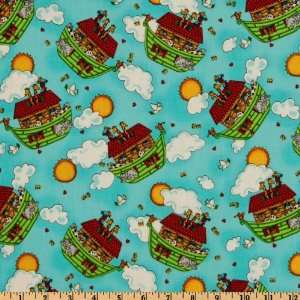  44 Wide Two By Two Noah Tossed Arks Blue Fabric By The 