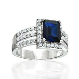 Bling Jewelry Sterling Silver Art Deco Blue Sapphire Color CZ Cocktail 