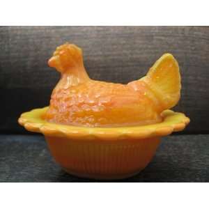   Orange Glass Hen on Nest Chick Salt Covered Dish: Everything Else
