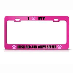 Irish Red And White Setter Paw Love Pet Dog Metal license plate frame 