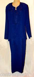 piece Suit Dress Blazer, R&M Richards Karen Kwong, Blue beaded, 14 