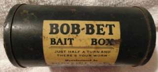 Antique Bob Bet Bait Box Walter S. Cole Fishing Metal Old Tackle Box 