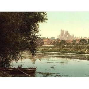 Vintage Travel Poster   The cathedral from the river Ely England 24 X 