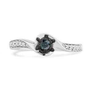 10KT White Gold Blue And White Round Diamond Twisted Promise Ring (1/6 
