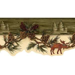  Green Tan and Brown Lodge Bear Wallpaper Border