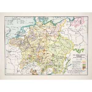 1907 Print Map Holy Roman Empire Louis XIV Boundary Austrian Spanish 
