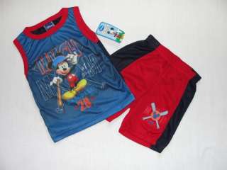 DISNEY MICKEY MOUSE Boys 3T Tank Shorts Outfit, NEW  