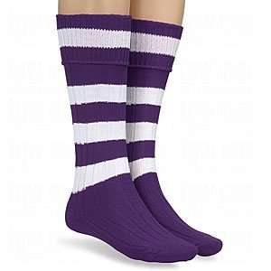  Twin City Mens Hoop Stripe Socks Purple/White/Large 