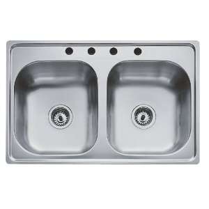 TEKA Stainless Steel 33 inch Top Mount Double Bowl 4 Hole Kitchen Sink 