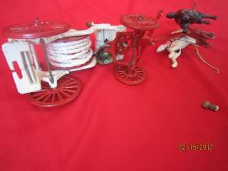   IRON HORSE DRAWN FIRE PUMPER TRUCK CART HOSE REEL CARRIAGE TOY  