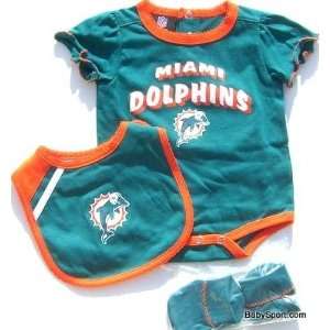   Baby Infant Miami Dolphins Girl Onesie Bib Booties