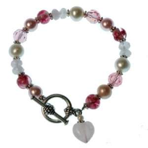  Pink Art Glass and Pearl Bracelet: Arts, Crafts & Sewing