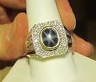 Mens Blue Star Sapphire & .30 ct t.w. Diamond Ring in 14k Yellow Gold 