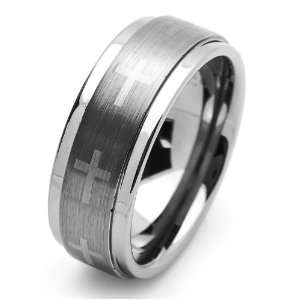 9MM Comfort Fit Tungsten Carbide Wedding Band Cross Engraved For Men 
